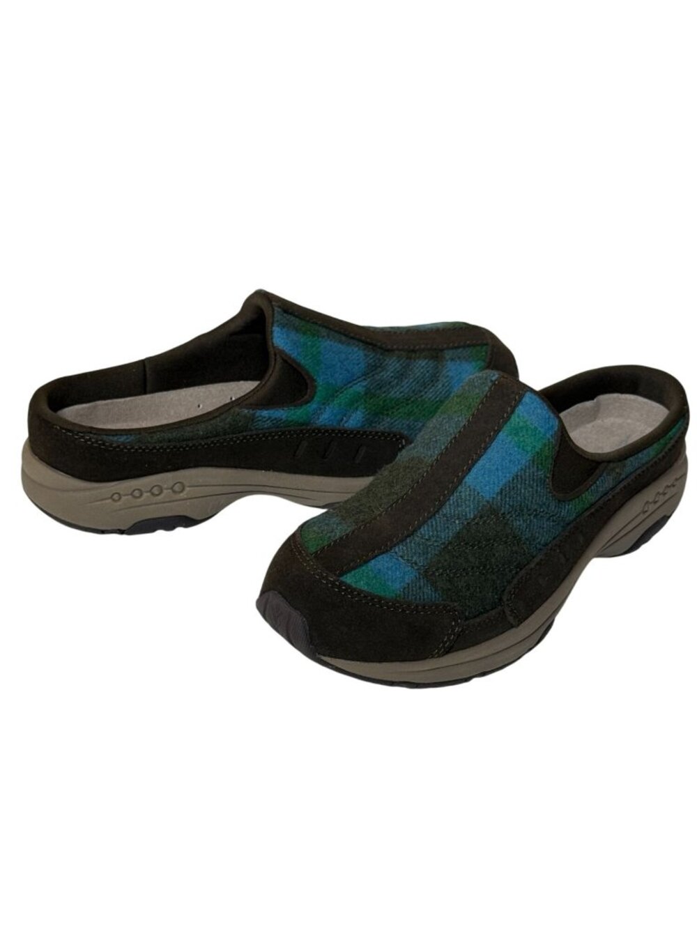 Easy Spirit Traveltime Womens 6.5 Plaid Slip On Comfort Mule Clog Shoes